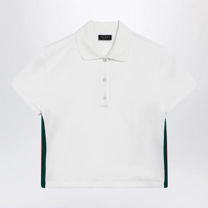 GUCCI Ribbed cotton jersey polo with Web in white