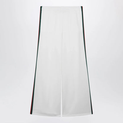 GUCCI White Cotton Jersey Leisure Trousers with Web Stripe