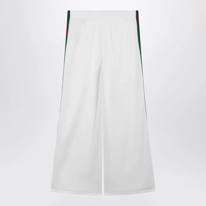 GUCCI White Cotton Jersey Leisure Trousers with Web Stripe