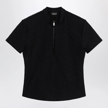 GUCCI Black GG jacquard jersey T-shirt with half zip