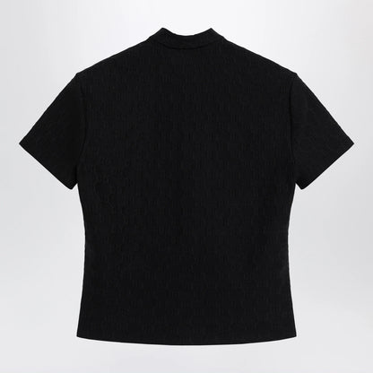 GUCCI Black GG jacquard jersey T-shirt with half zip