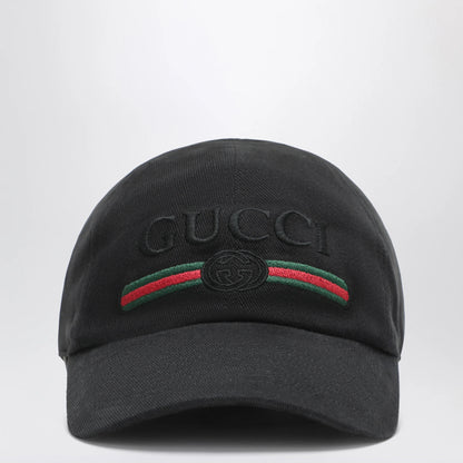 GUCCI Black cotton baseball cap with embroidered logo