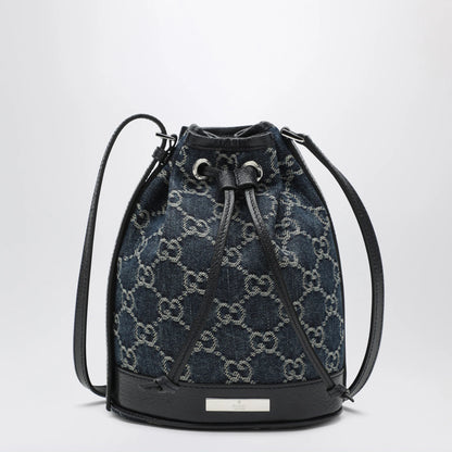 GUCCI Mini bucket bag with plaque in GG délavé denim, blue