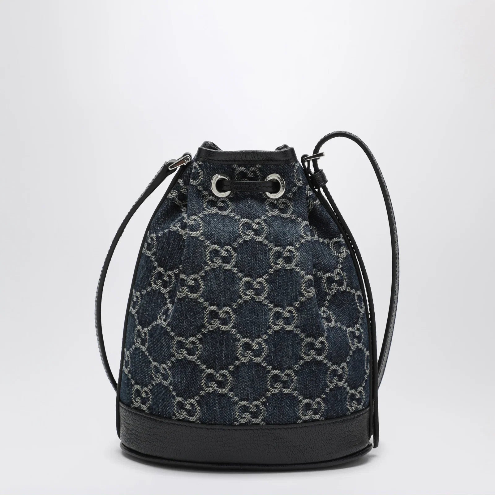 GUCCI Mini bucket bag with plaque in GG délavé denim, blue