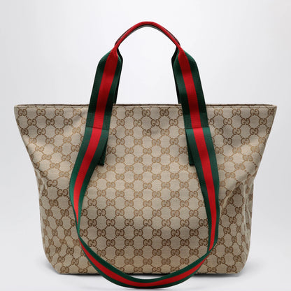 GUCCI Small shopping bag in sand beige GG fabric