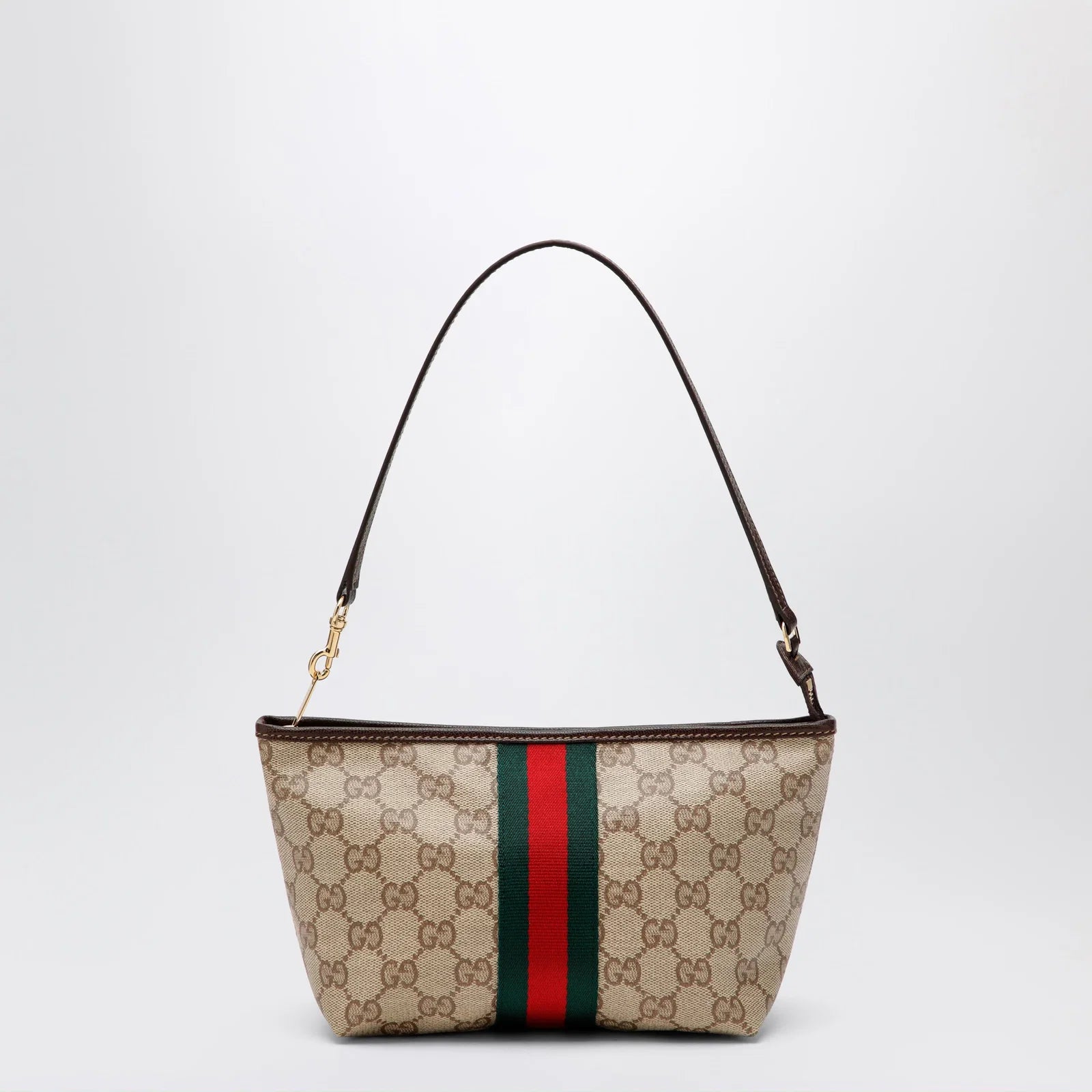 GUCCI Small pouch in sand beige GG fabric with Web stripe