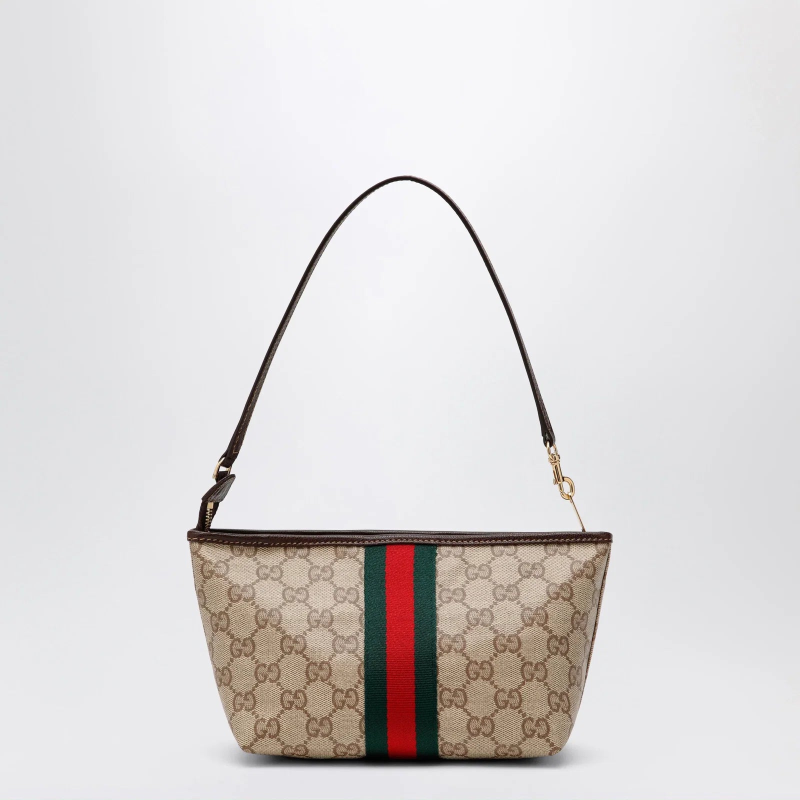 GUCCI Small pouch in sand beige GG fabric with Web stripe
