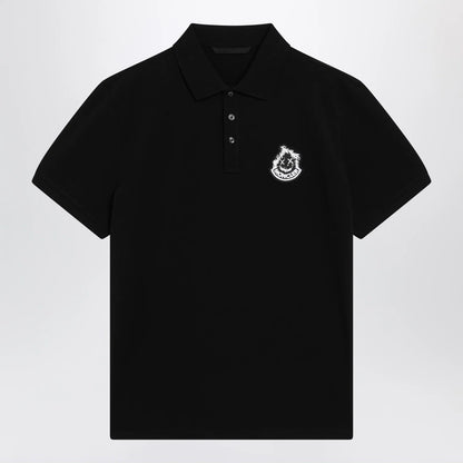 Moncler Black cotton piqué polo shirt with logo