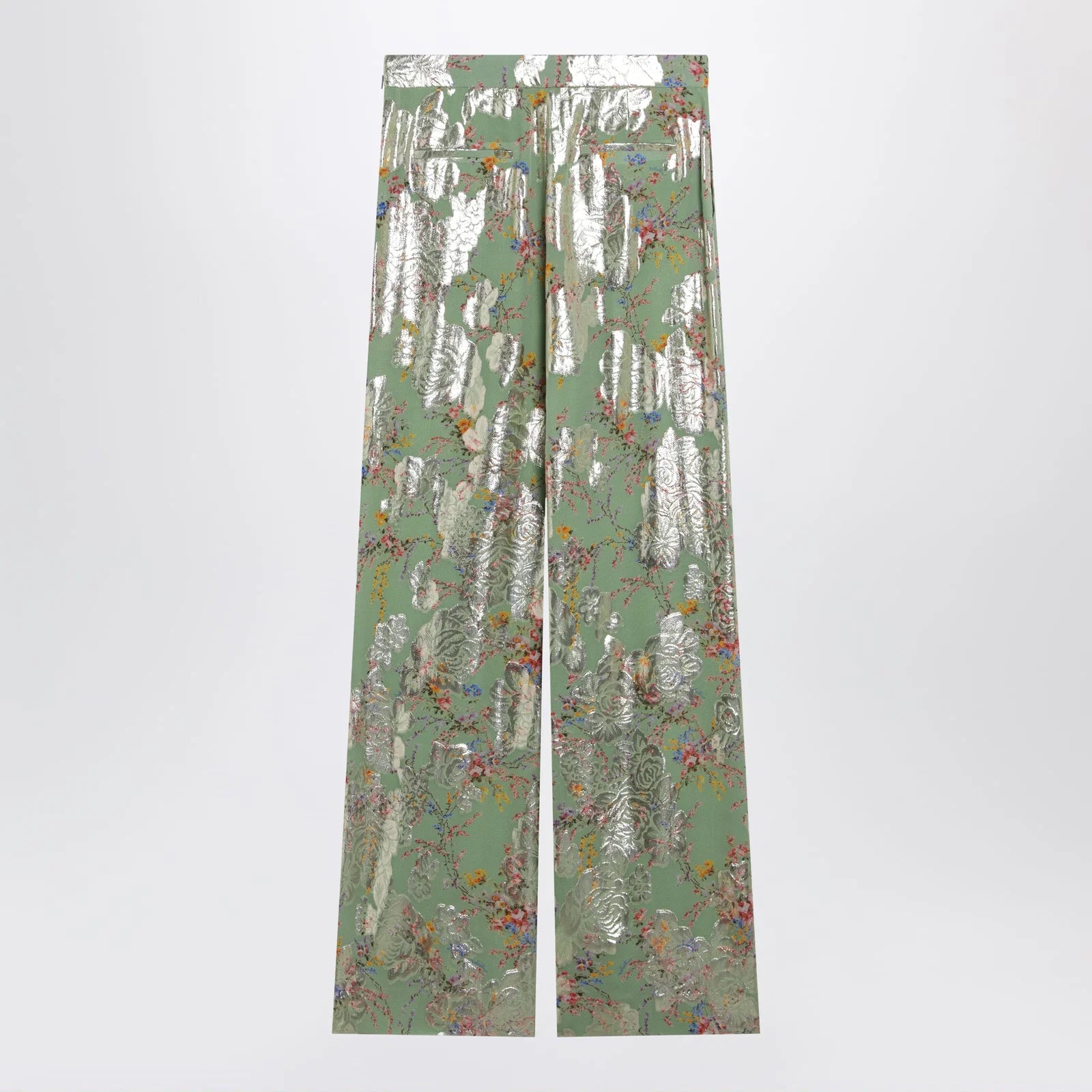 Valentino Silk trousers with all-over print in green