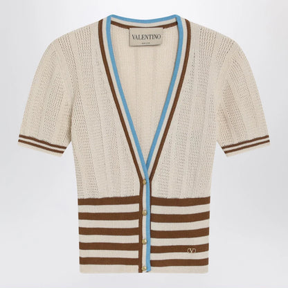Valentino Openwork striped cotton cardigan