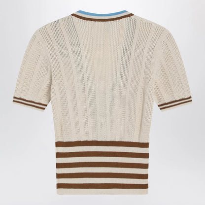 Valentino Openwork striped cotton cardigan