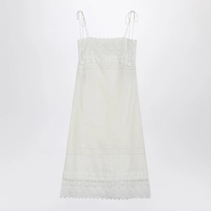 Valentino Ivory linen midi dress with Sangallo embroidery