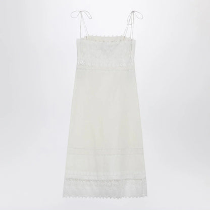 Valentino Ivory linen midi dress with Sangallo embroidery
