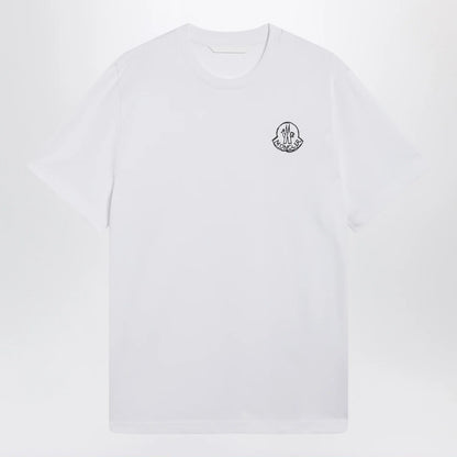 Moncler White cotton jersey T-shirt with logo patch