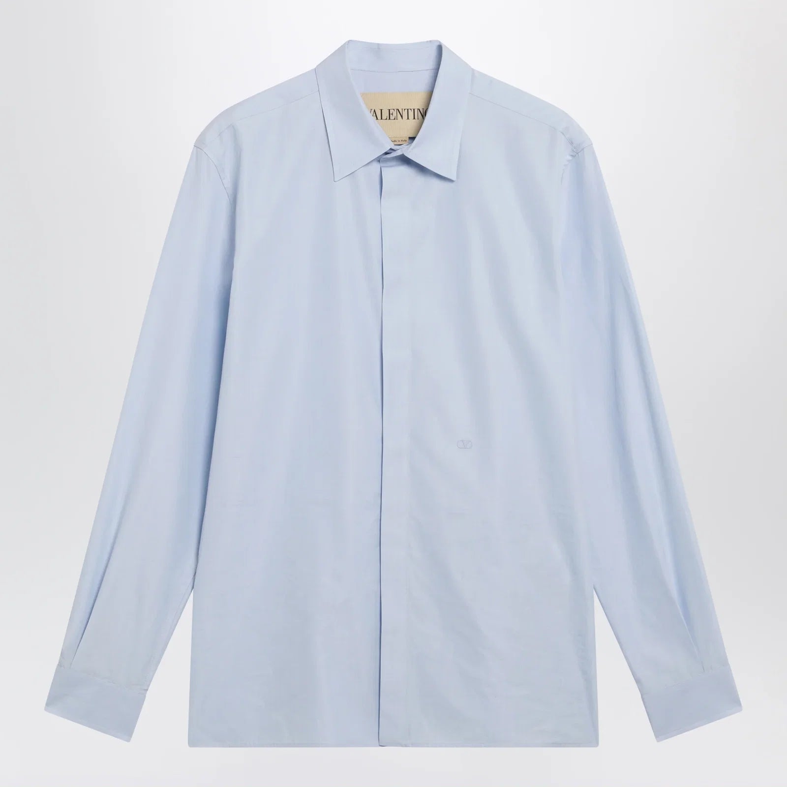 Valentino Light blue fil-à-fil cotton shirt with VLogo embroidery