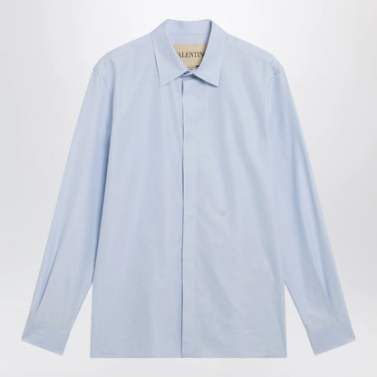 Valentino Light blue fil-à-fil cotton shirt with VLogo embroidery