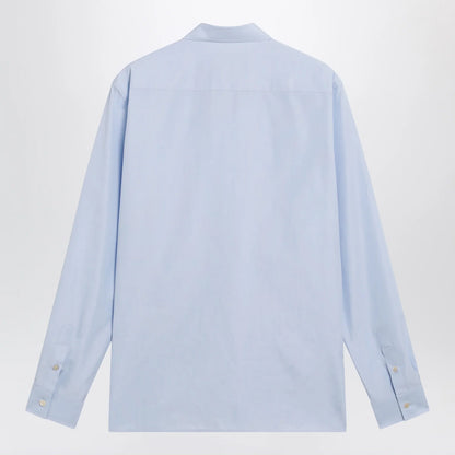 Valentino Light blue fil-à-fil cotton shirt with VLogo embroidery