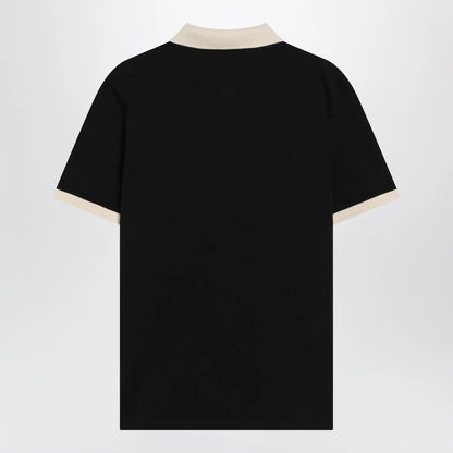 Valentino Black cotton piqué polo shirt with Vgold