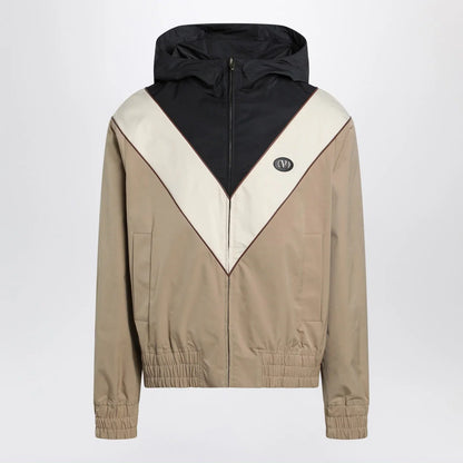 Valentino Black butter and camel jacket with Vlogo patch