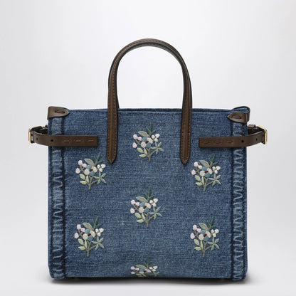 Valentino Garavani Antibes small embroidered denim shopping bag in blue
