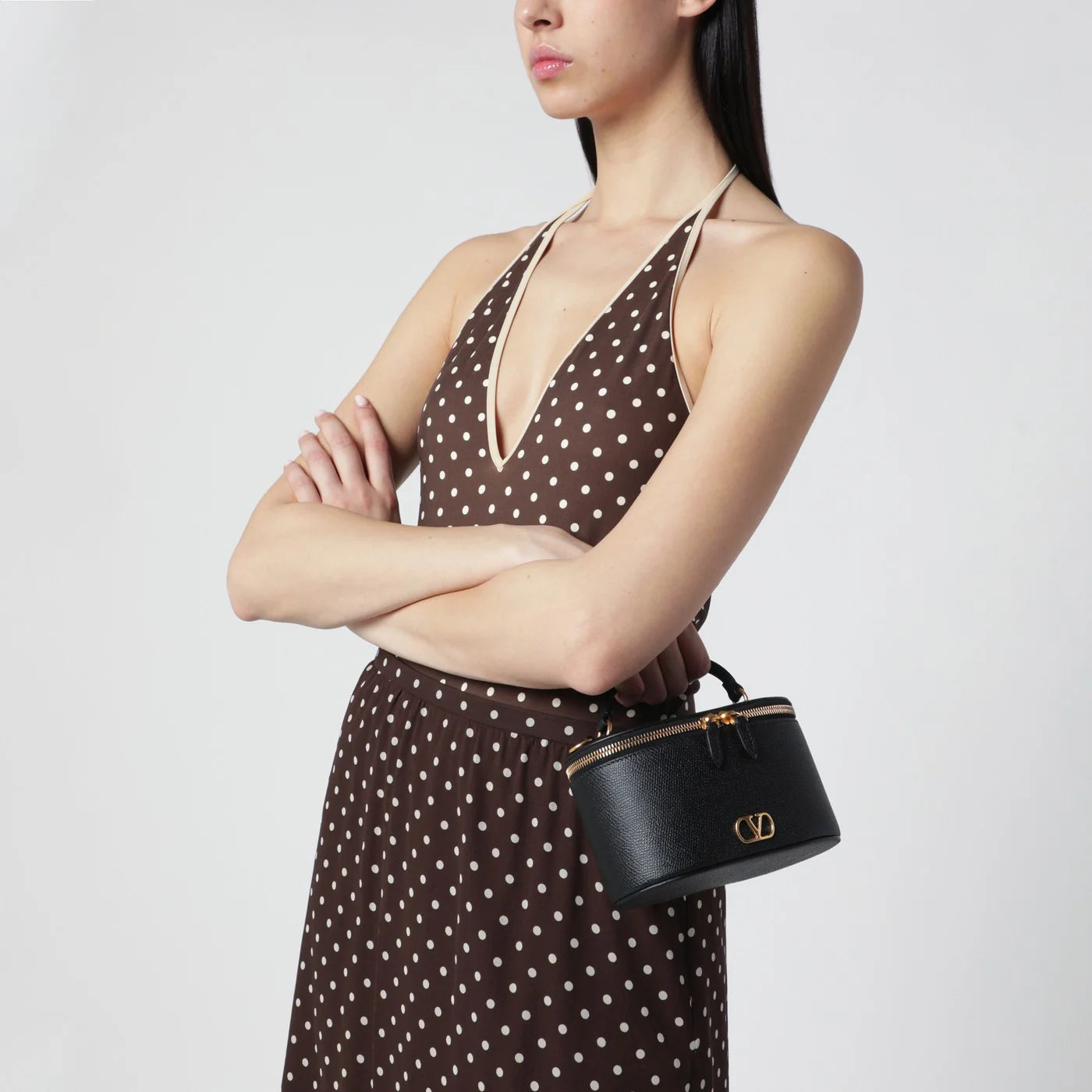 Valentino Garavani Vlogo Signature Mini Vanity Bag in black grained calfskin