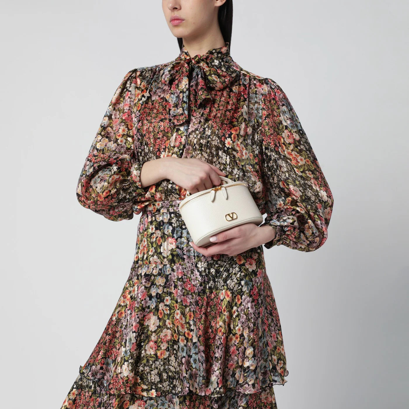Valentino Garavani Vlogo Signature Mini Vanity Bag in ivory grained calfskin