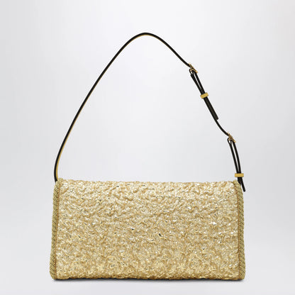 Valentino Garavani Small DeVain bag in gold cloqué jacquard fabric