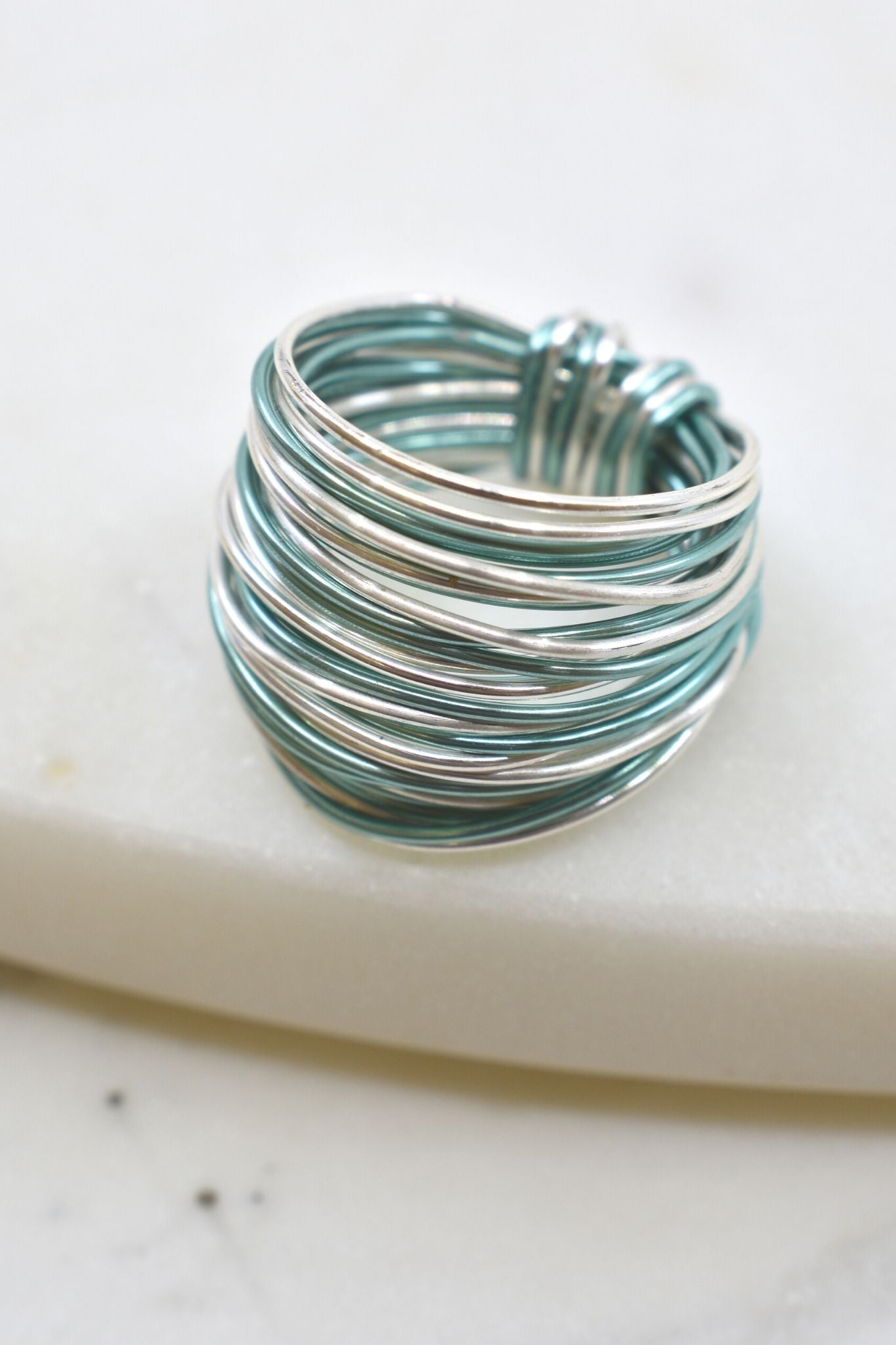 Marcia Wire Wrap Ring in Teal and Silver