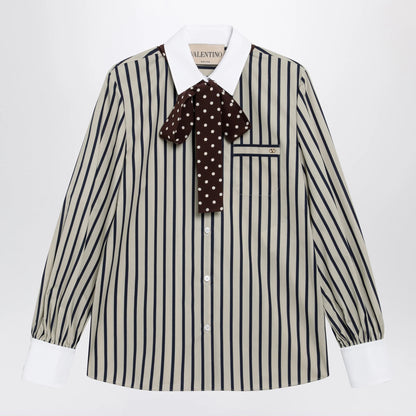 Valentino Striped cotton shirt with scarf in beige and blue