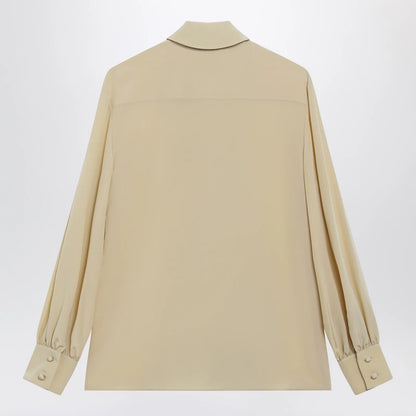 Valentino Light Beige Silk Bow Shirt