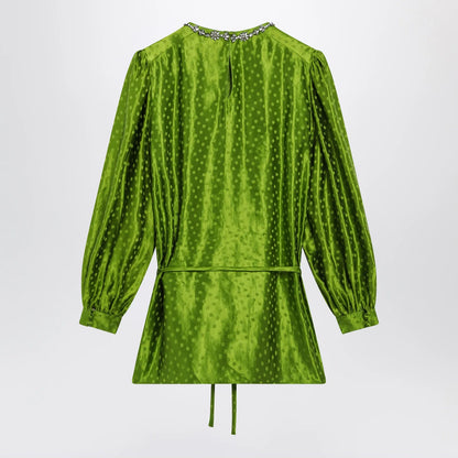 Valentino Avocado Polka-Dot Silk-Blend Jacquard Mini Dress