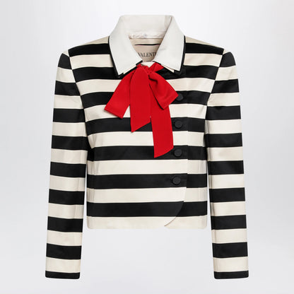 Valentino Vanilla/black striped jacket with maxi bow