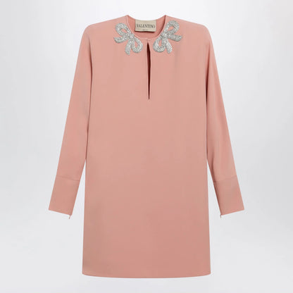 Valentino Pink silk short dress with embroidered bows