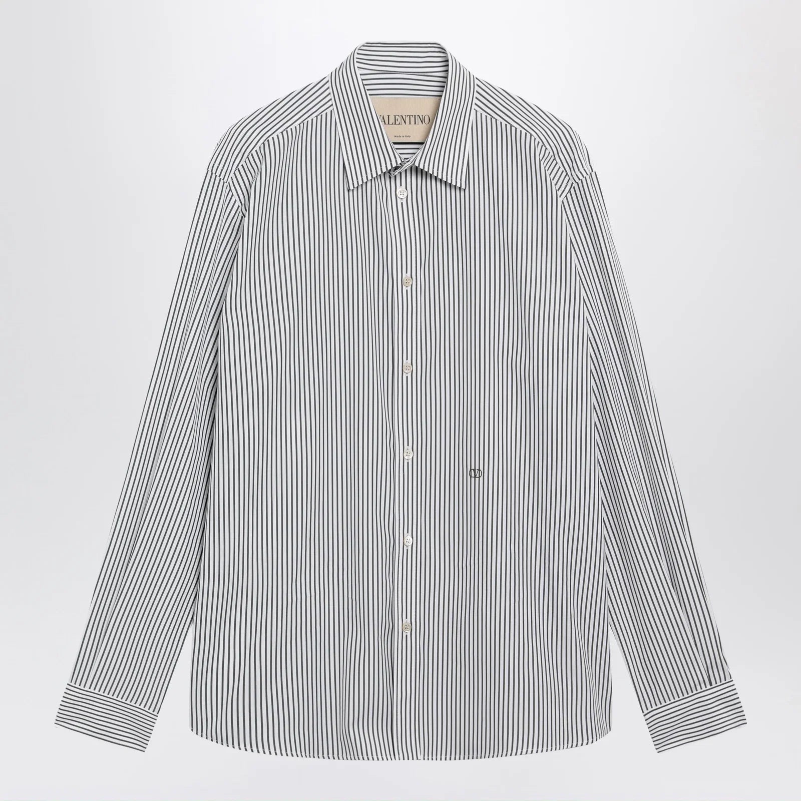 Valentino Ivory/green striped shirt with Vlogo