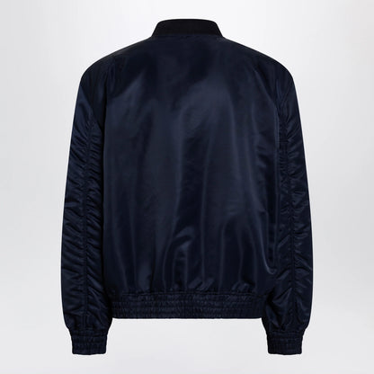 Valentino Shiny navy blue zip-up bomber jacket with Vlogo