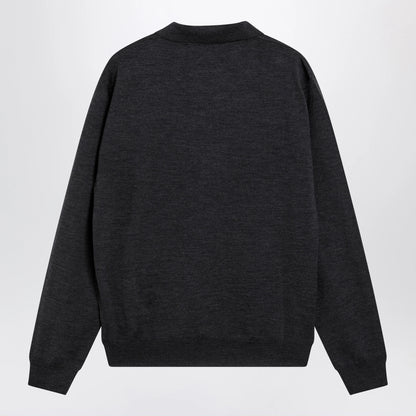 Valentino Wool polo shirt with VLogo embroidery in anthracite