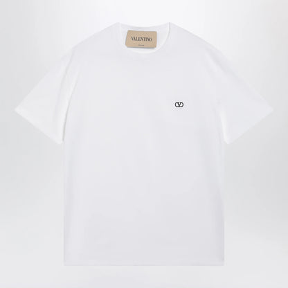 Valentino White cotton T-shirt with VLogo embroidery
