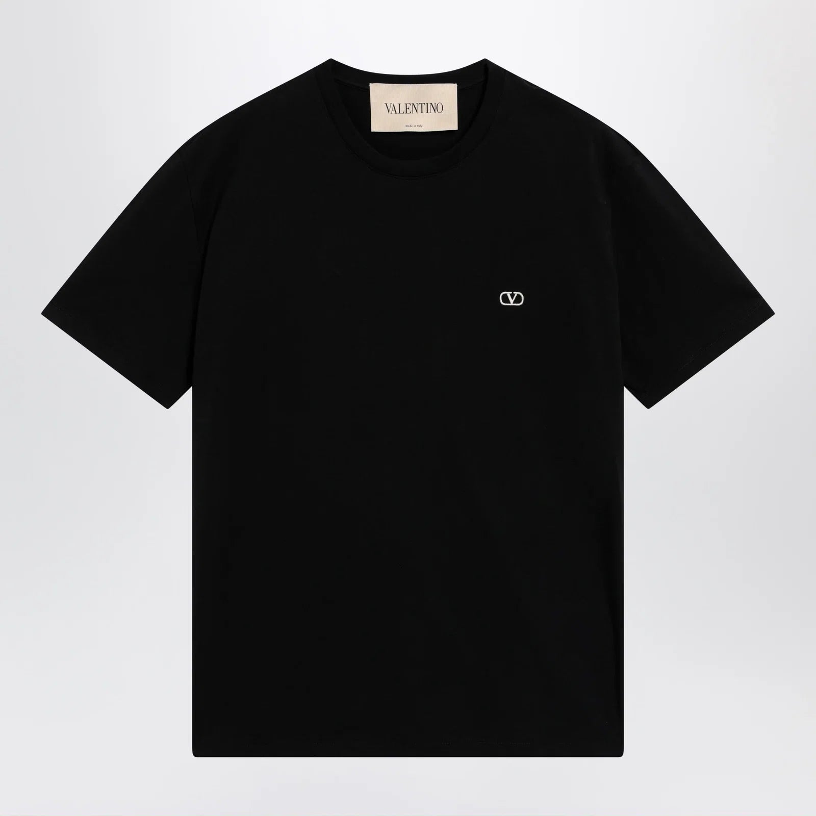Valentino Black cotton T-shirt with VLogo embroidery