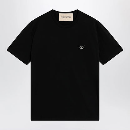 Valentino Black cotton T-shirt with VLogo embroidery