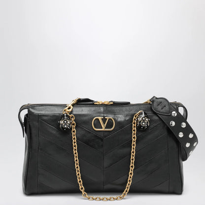 Valentino Garavani Panthea Chevron Bag in Black Leather