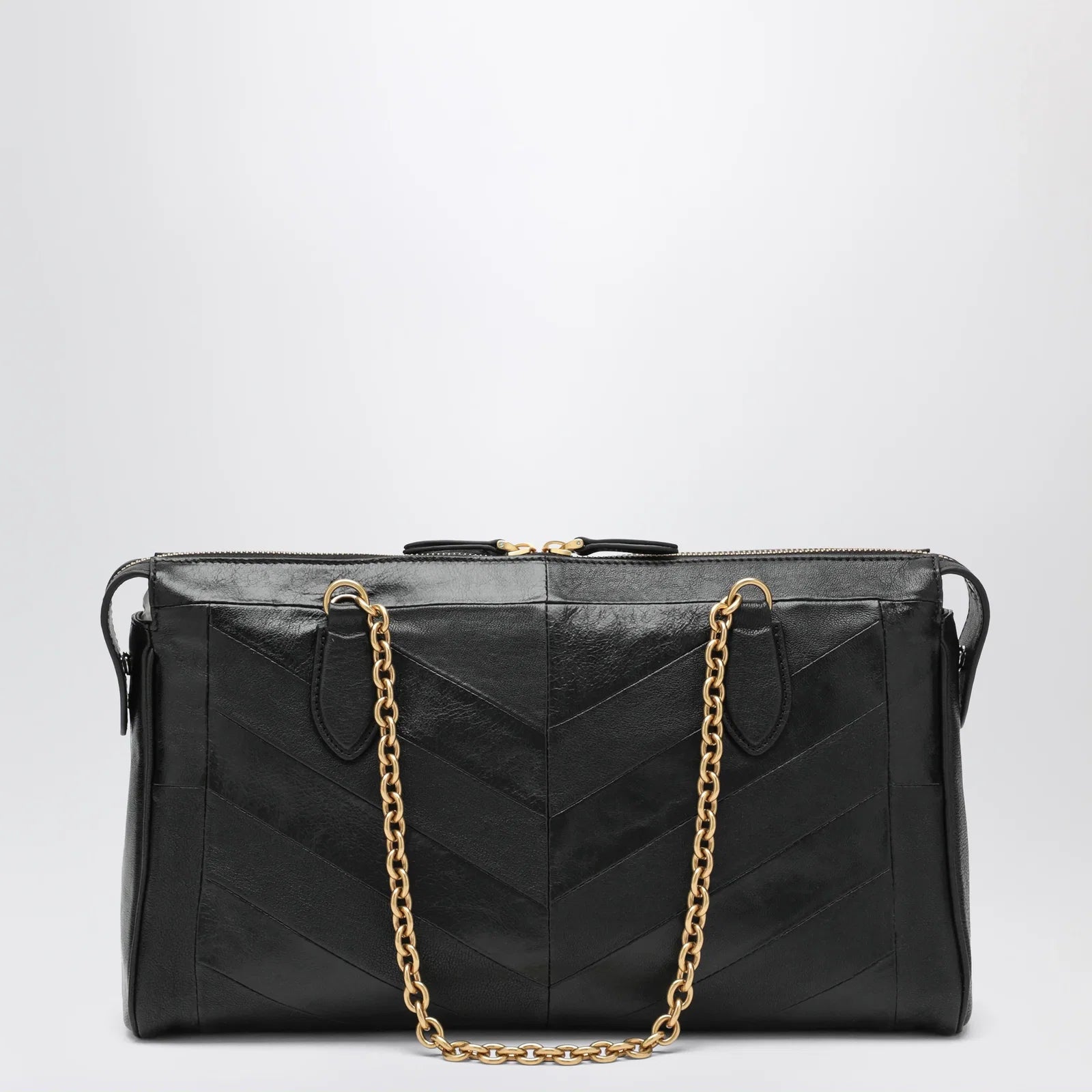 Valentino Garavani Panthea Chevron Bag in Black Leather