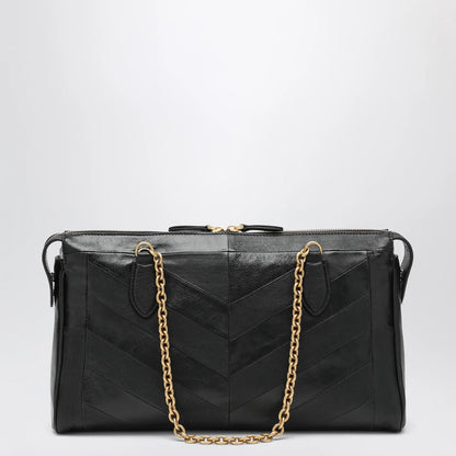 Valentino Garavani Panthea Chevron Bag in Black Leather