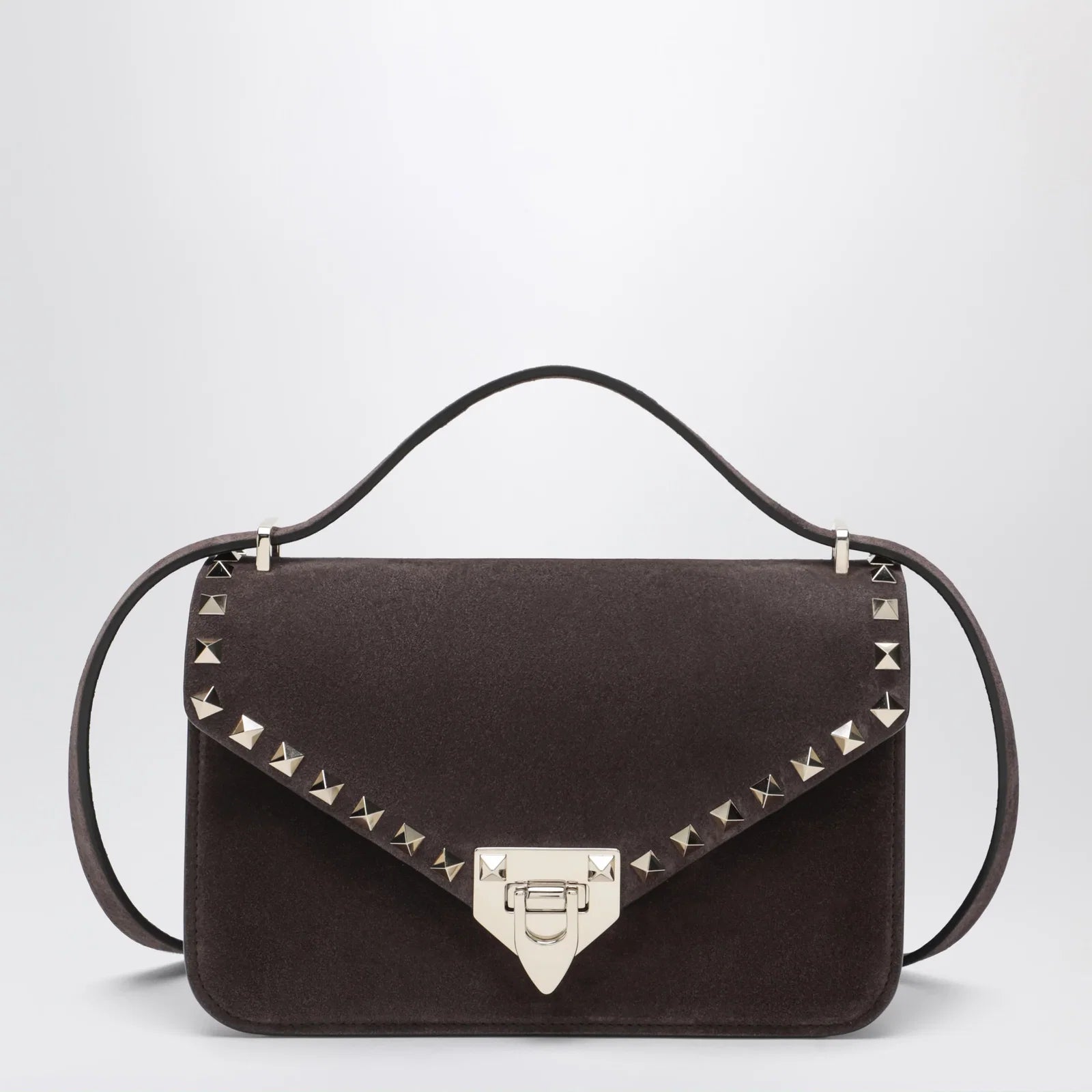 Valentino Garavani Small Rockstud crossbody bag in ebony brown suede