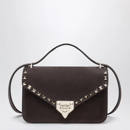 Valentino Garavani Small Rockstud crossbody bag in ebony brown suede