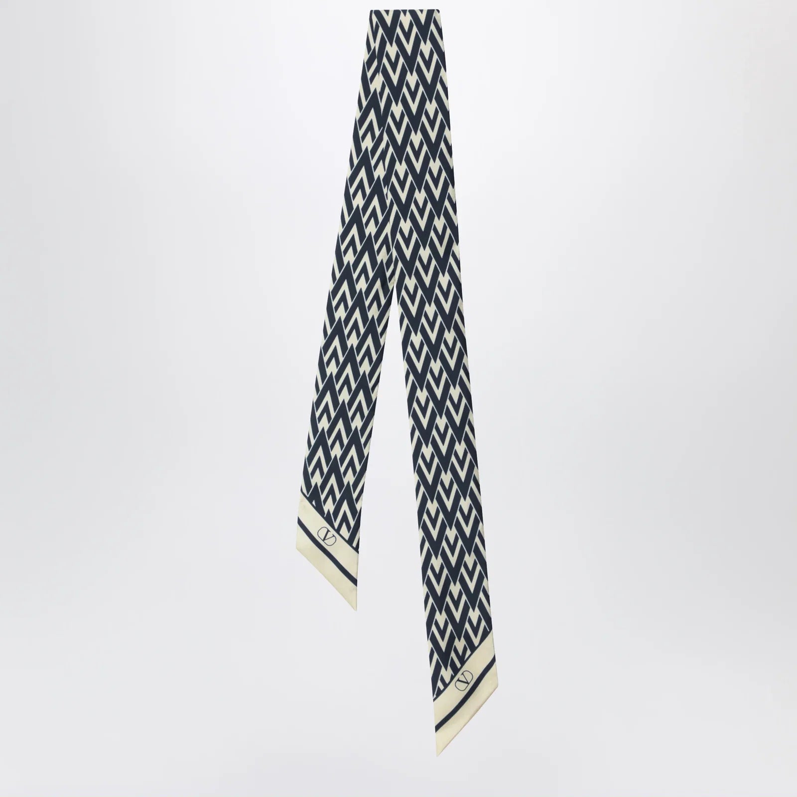 Valentino Garavani Tout La V Bandeau scarf in ivory / blue silk