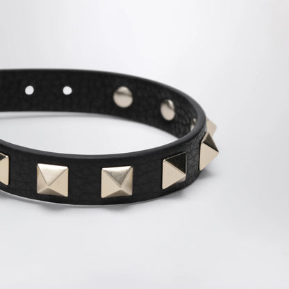Valentino Garavani Black leather Rockstud bracelet with gold-tone studs