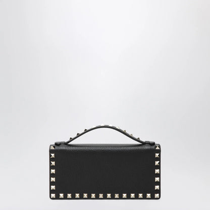 Valentino Garavani Black Rockstud Leather Wallet with Chain