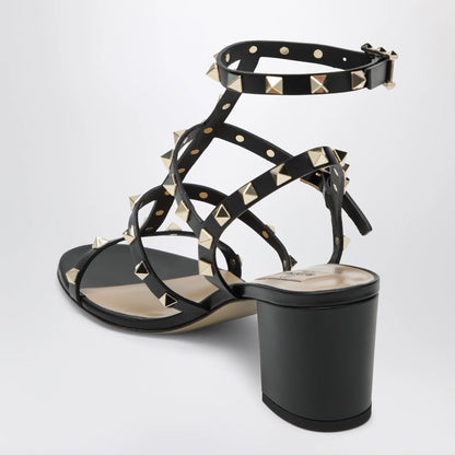 Valentino Garavani Rockstud calfskin leather sandals with studs in black