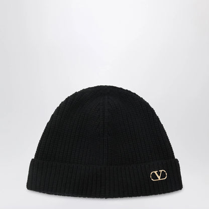 Valentino Garavani Black Vlogo Signature cashmere beanie