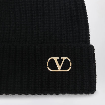 Valentino Garavani Black Vlogo Signature cashmere beanie